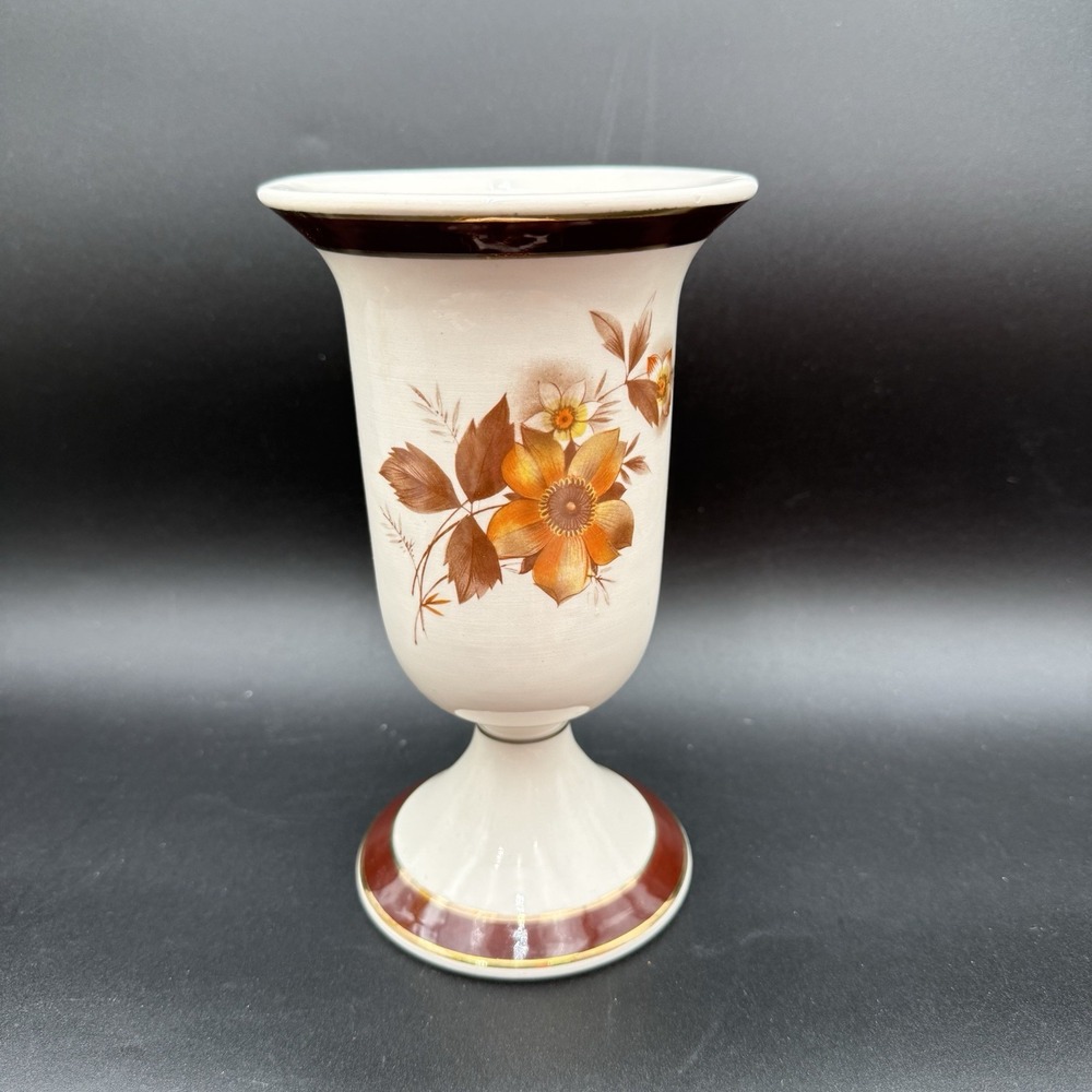 Florentine Porcelain Ceramic Chalice Hand Painted Italy MCM Warm Floral Gilded